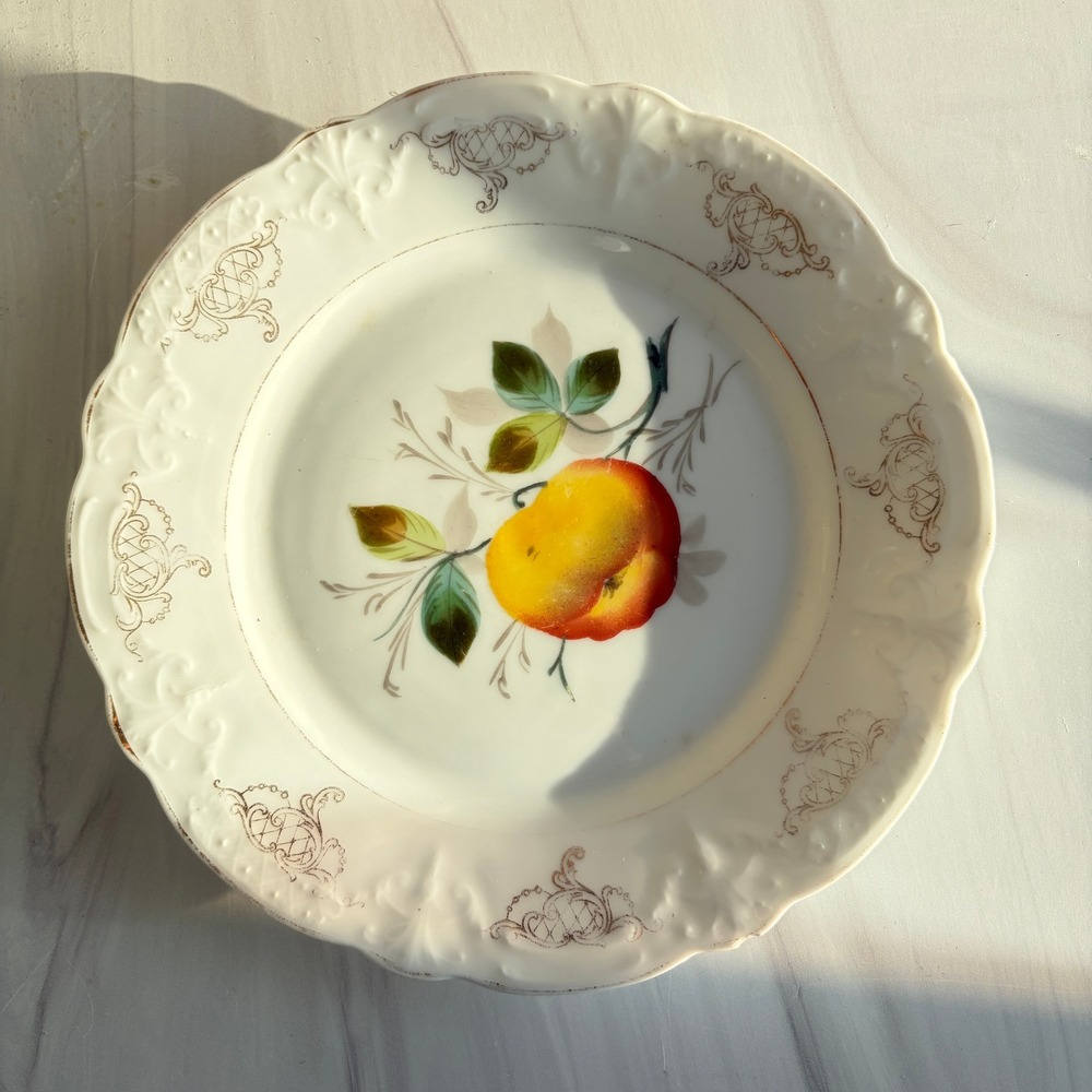 Antique Z.S. & Co Bavaria Porcelain Apple Fruit Plate Gold Gilt 7.75 Inch